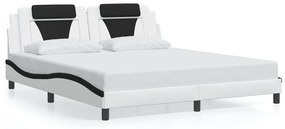 3214042 vidaXL Cadru de pat cu LED, alb și negru, 180x200 cm, piele ecologică
