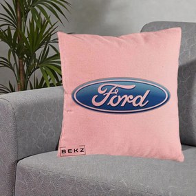 Perna Personalizata cu emblema Ford, 40x40 cm, Roz, Husa Detasabila, Perna Inclusa, BEKZ®