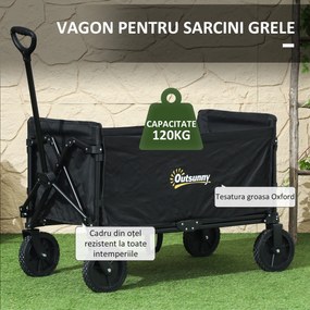 Outsunny Cărucior Pliabil pentru Grădină cu Roți și Mâner Reglabil,  90x48x62 cm, Negru | Aosom Romania