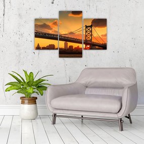 Tablou - Apus de soare peste Podul Ben Franklin, Philadelphia (90x60 cm)
