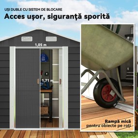 Outsunny Magazie de Gradina, Suport pentru Unelte din Otel cu Usi Glisante si Orificii de Aerisire, 196x236x208 cm, Maro | Aosom Romania