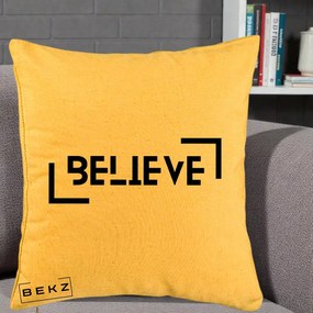 Perna Decorativa Believe Minimalist, 40x40 cm, Galben, Husa Detasabila, Perna Inclusa, BEKZ®