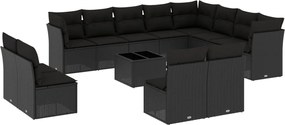 vidaXL Set mobilier de grădină cu perne, 13 piese, negru, poliratan