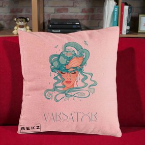 Perna Personalizata Zodiac Varsator Cowgirl, 40x40 cm, Roz, Husa Detasabila, Perna Inclusa, BEKZ®