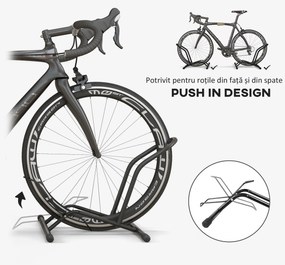 SPORTNOW Cavalet pentru Biciclete pentru Anvelope, Suport de Bicicletă de Podea din Oțel, 59x41x38 cm, Negru | Aosom Romania