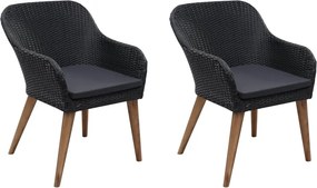 vidaXL Scaune de exterior cu perne, 2 buc., negru, poliratan