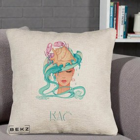 Perna Personalizata Zodie Rac, 40x40 cm, Bej Canapea, Husa Detasabila, Perna Inclusa, BEKZ®