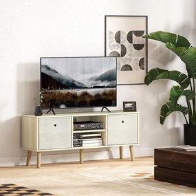HOMCOM Comodă TV pentru TV de până la 50", cu 2 sertare detașabile și 2 rafturi deschise, 110x29x46,5 cm, aspect lemn și bej | Aosom Romania