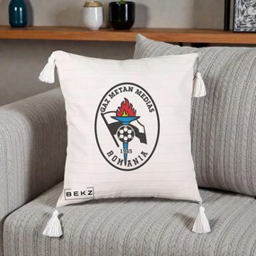 Perna Personalizata Gaz Metan Medias 1945 Fotbal, 40x40 cm, Bej cu Franjuri, Husa Detasabila, Perna Inclusa, BEKZ®