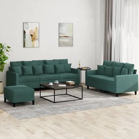vidaXL Set de canapele cu perne, 3 piese, verde închis, catifea