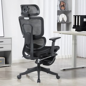 Scaun Ergonomic Premium Mesh cu Suport pentru Picioare, Reclinare 145°, Tetieră Reglabilă, Cotiere 3D, Suport Lombar Elastic și Șezut cu adâncime reglabilă, Negru