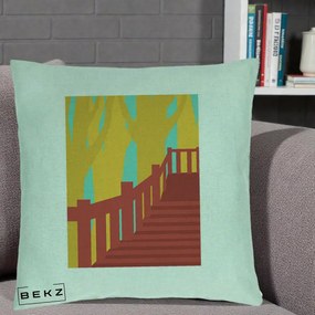 Perna Decorativa Scari Toamna Peisaj Grafic, 40x40 cm, Verde Menta, Husa Detasabila, Perna Inclusa, BEKZ®