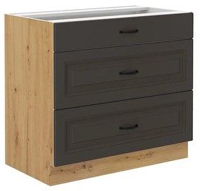 Dulap inferior de bucătărie cu sertare Vintageline 80 D 3S BB (Stejar artisan + grafit) . 1103344