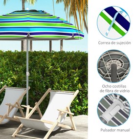 Outsunny Sombrilla de Plajă Ø178x205 cm cu Inclinare 45° Înălțime Reglabilă Anti-UV Impermeabilă și Geantă de Transport Multicolor | Aosom Romania