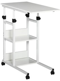 HOMCOM Masa auxiliară Masa rulantă Masa de pat pentru Laptop Înălțime reglabilă - 2 rafturi integrate - cadru metalic Alb | Aosom Romania