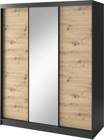 Dulap lemn masiv glisant Esville III - Czarny Mat / Dąb Artisan (WAR-III-ESV-BM-180)