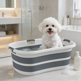 PawHut Cadă de baie pentru câini, cadă pliabilă portabilă cu orificiu de scurgere, pentru câini mici și pui, gri | Aosom Romania