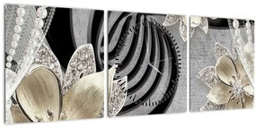 Tablou - 3D Flori aurii (cu ceas) (90x30 cm)