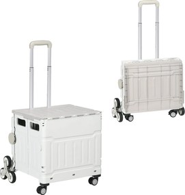 HOMCOM Cărucior Pliabil pentru Cumpărături cu Roți pentru Scări și Mâner Telescopic, Capacitate 80 kg, 51L, Cărucior din Aluminiu pentru Cumpărături și Camping, Alb, 52 x 48 x 100 cm | Aosom Romania