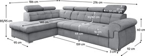 Colţar extensibil, gri/argintiu, stânga, PRIMUS ROH NEW