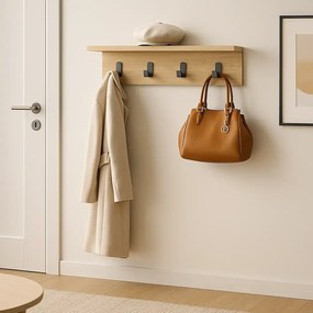 Cuier cu 4 agatatori si polita, AnatolyaHoms,  60 x 16 x 15 cm, stejar