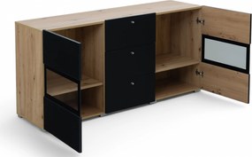 Comodă Baros 26 132 cm - stejar artizanal / negru mat