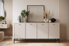 Comodă cu patru uși Lorini 200 cm - cașmir / mânere negre / cadru metalic