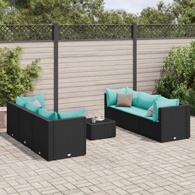 3308028 vidaXL Set mobilier de grădină cu perne, 7 piese, negru, poliratan