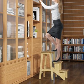 Scăunel pliabil cu 3 trepte, natur