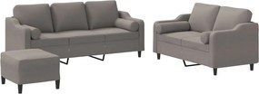 vidaXL Set de canapele cu perne, 3 piese, gri taupe, textil
