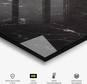 Panou Sticla Bucatarie, 100x100cm, Protectie aragaz, Antistropi, Termorezistent, Abstracte, Marble, Black Marble
