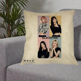 Perna Personalizata K-pop BLACKPINK Negru, 40x40 cm, Crem, Husa Detasabila, Perna Inclusa, BEKZ®