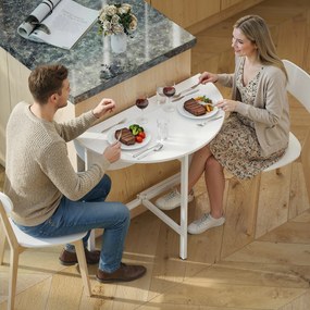 HOMCOM Masă de sufragerie pliabilă, masă de bucătărie rotundă Ø 80 cm pentru 4 persoane cu 2 extensii, picioare din oțel, alb | Aosom Romania