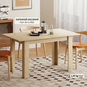 HOMCOM Masa extensibilă, 140-180 cm, finisaj lemn natural, pentru 6-8 persoane | Aosom Romania