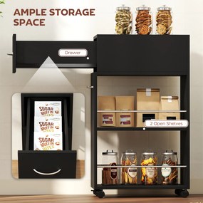 HOMCOM Cărucior de Bucătărie cu 2 Rafturi Deschise, Sertar și Balustrade Negru | Aosom Romania