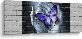 Tablou - Fluture violet pe perete (cu ceas) (90x30 cm)