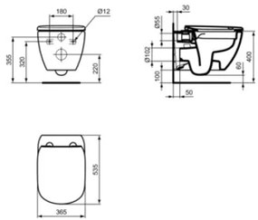 Vas WC suspendat 53 x 36 cm RimLS+ Ideal Standard Tesi, T493201