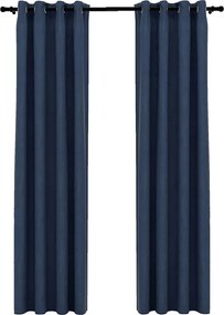 vidaXL Perdele opace aspect pânză cu ocheți 2 buc. albastru 140x225 cm