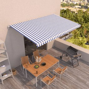 vidaXL Copertină retractabilă manual, albastru și alb, 500x350 cm