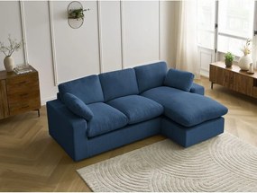 Colțar albastru cu tapițerie din catifea reiată Belair – Bobochic Paris