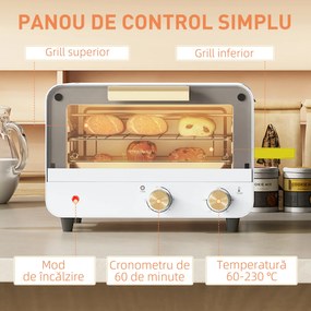 HOMCOM Cuptor Electric cu 2 Înălțimi cu Temporizator și Temperatură Reglabilă, 31,5x27,7x22,7 cm, Alb | Aosom Romania