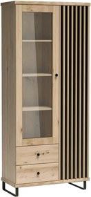 Vitrina CALI C2, stejar artisan/negru, PAL laminat, 86x41x191 cm