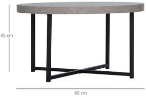 HOMCOM Masă de cafea rotundă cu efect beton ceruit din lemn și metal, Ø 80 x 45 cm, suport încrucișat | Aosom Romania