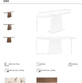 Consola cu blat din marmura portelanata Walnut 180x45cm