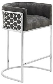 Scaun de bar ELEGANCE catifea gri, otel inoxidabil argintiu