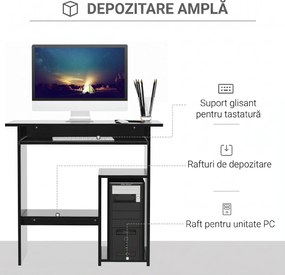 HOMCOM Birou pentru Calculator cu Raft pentru Unitate Centrală și Raft Detașabil pentru Tastatură, 80x45x75 cm, Negru | Aosom Romania