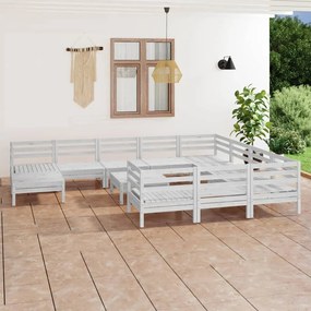 Set mobilier de gradina, 12 piese, alb, lemn masiv de pin Alb, 1