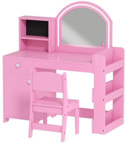 AIYAPLAY Masă de machiaj pentru copii cu taburet și oglindă LED, masă de machiaj pentru 3-8 ani, 88,6 x 38,8 x 96,9 cm, roz | Aosom Romania