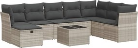 vidaXL Set canapele de grădină cu perne, 9 piese gri deschis poliratan