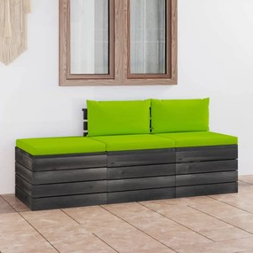 Set mobilier gradina din paleti cu perne, 3 piese, lemn de pin verde aprins, 3